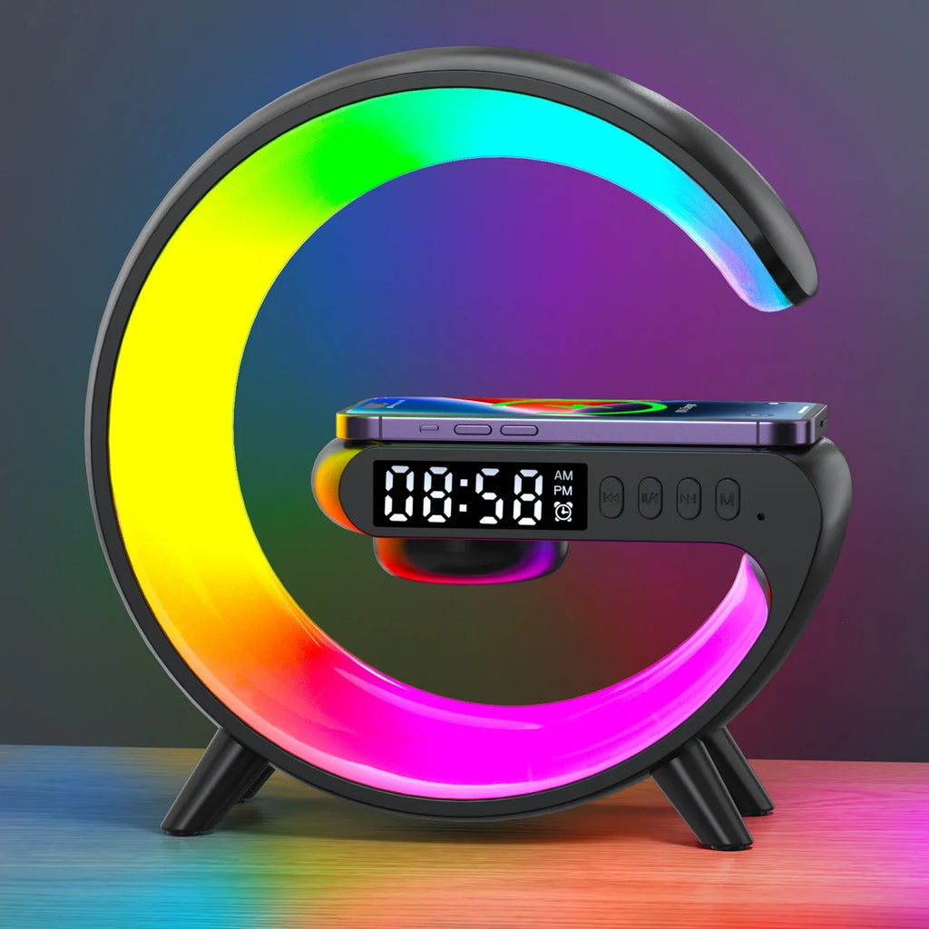 Wireless Charger Pad Stand Bluetooth Speaker TF RGB Atmosphere Night Light 15W Fast Charging Station For iPhone Samsung Xiaomi