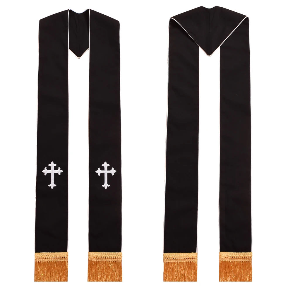 Clergy Black Stole Priest Cross Embroidered Costumes