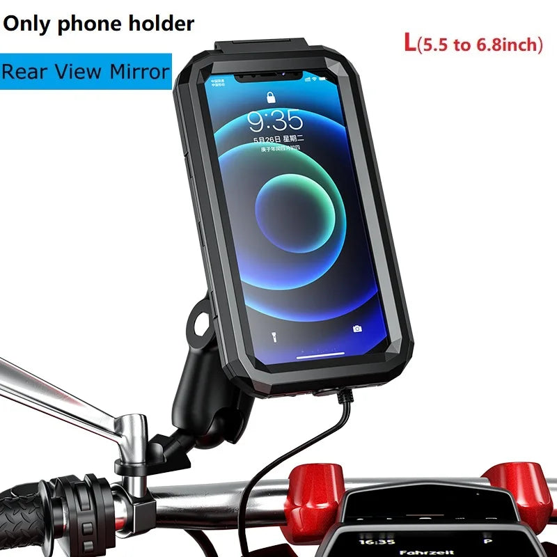 2022 Waterproof Case 12V Motorcycle Phone Holder Wireless Charger 15W Qi/ Type C PD USB Fast Charge Mount Box Double Socket Arms