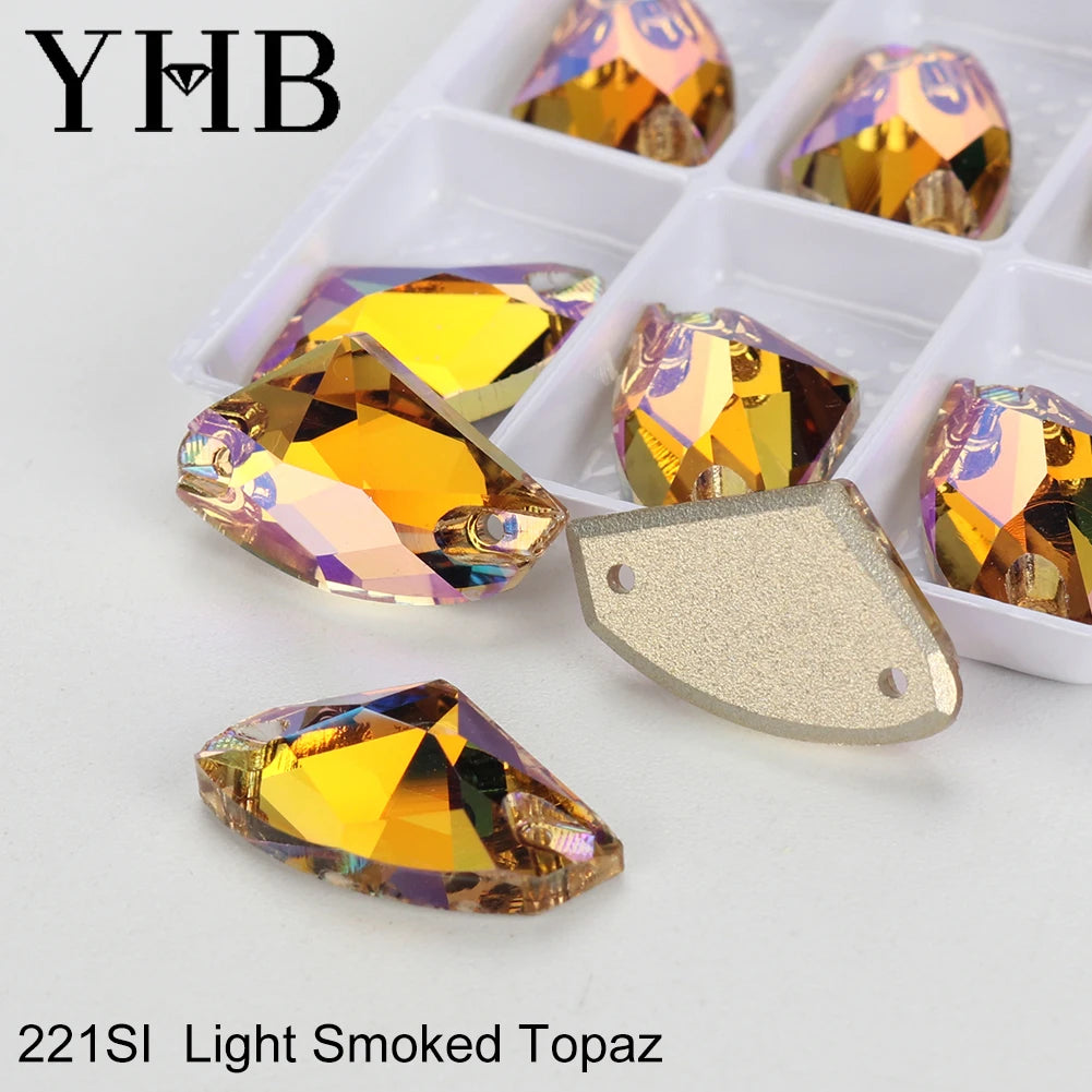 YHB Top Quality Galactic Axe Glass Crystal AB Moonlight Sewing Stones Flatback Sew on Rhinestones For Garment Clothes Bags