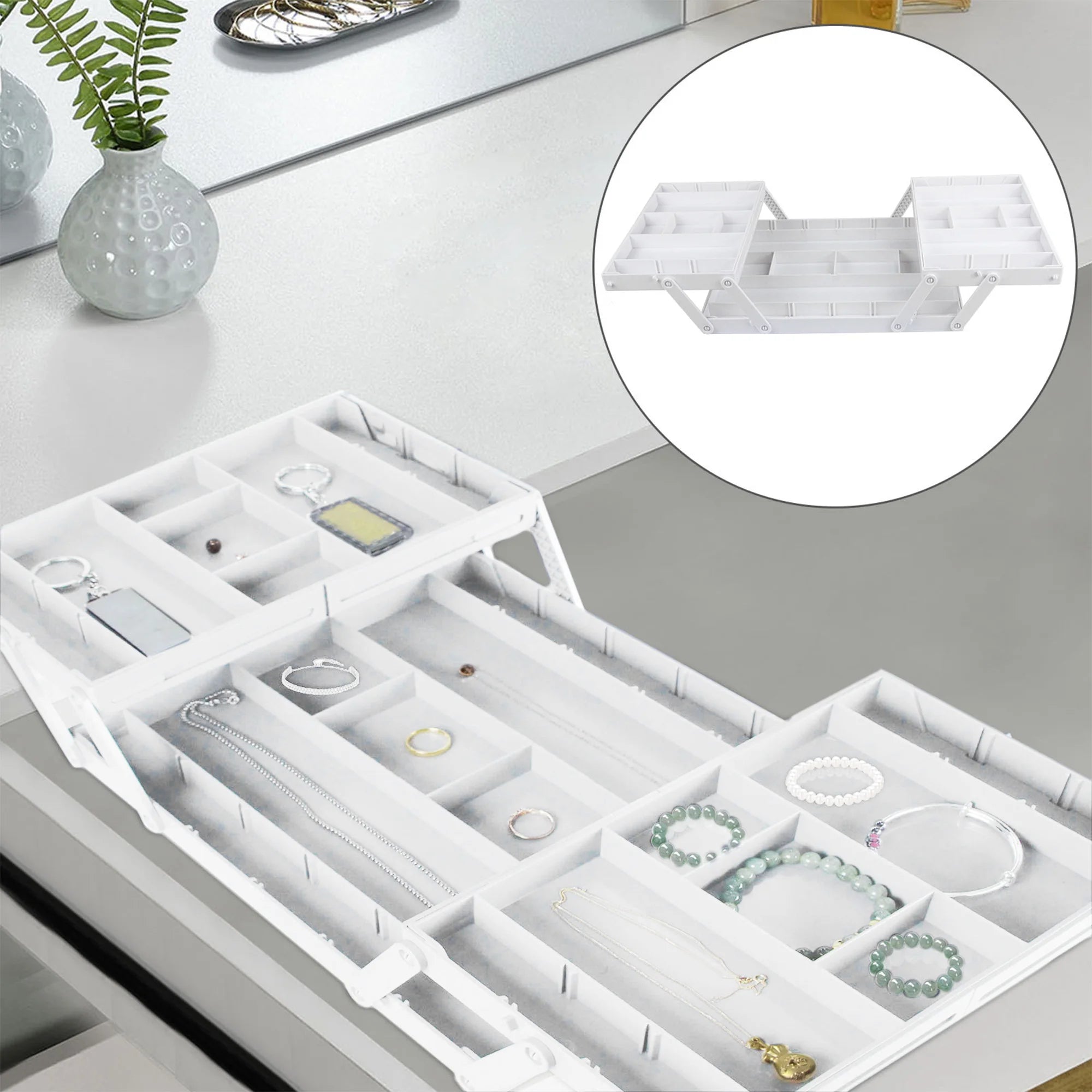 2/3 Tier Drawer Organizer Multi Level Collapsible Expandable Desk Organizer Trays for Office Supplies, Kitchen Gadgets Utensils