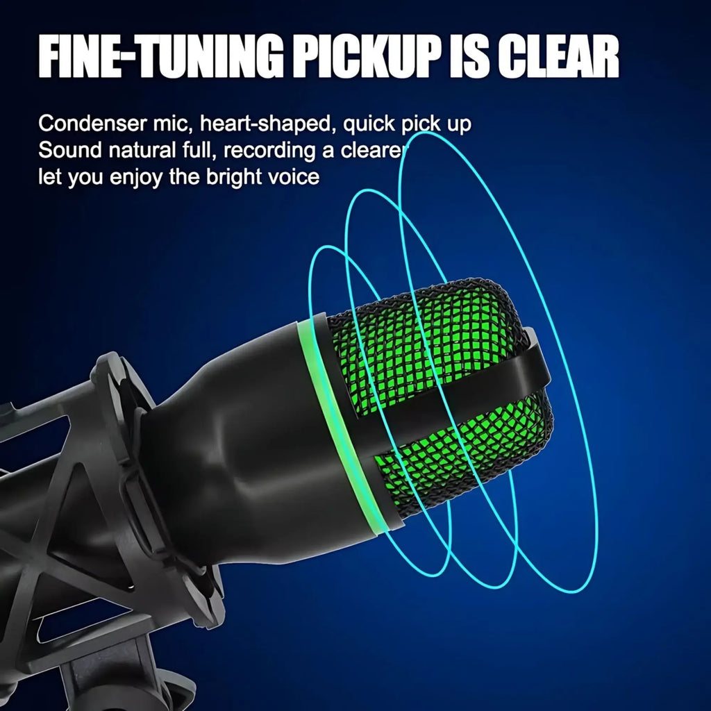 Professional Condenser Microphone Kit with Tripod Stand RGB Lighting