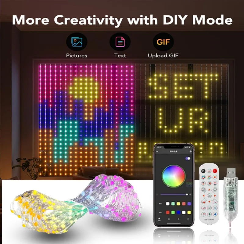 400LED Smart Curtain Lights APP Remote Control Custom Pattern