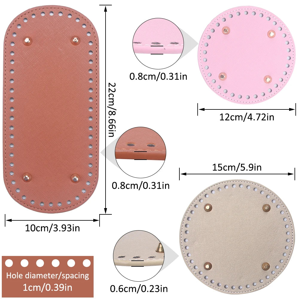 QJH 1 Pcs PU Leather Oval/Round Long Knitting Crochet Bags Bottom for Thick Yarn DIY Weaving Supplies Home Decor Purse Making