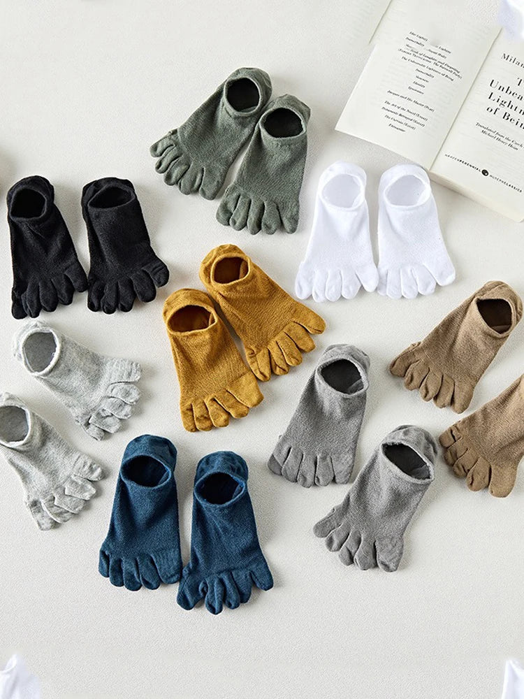 2 Pairs/Lot Men's Cotton Toe Crew Socks High Quality Breathable Sports Running Ankle Cotton Short Five Fingers Socks