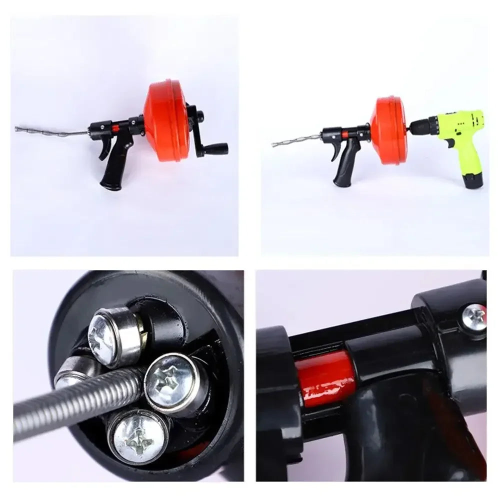 Professional Drain Snake Auger Flexible Plumbing 5-10m Length Drain Clog Remover Quickly Manual/Electric Pipe Dredging Machine