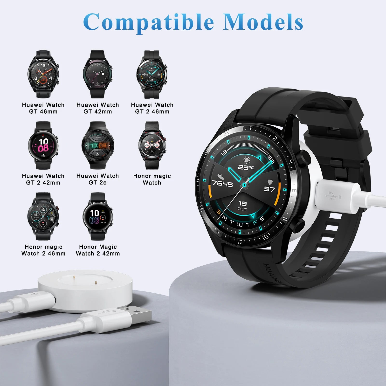 Magnetic USB C Charging Holder For Huawei Watch GT GT2 42mm 46mm GT 2e Wireless Charger Cable For Honor Magic Watch 2 42mm 46mm