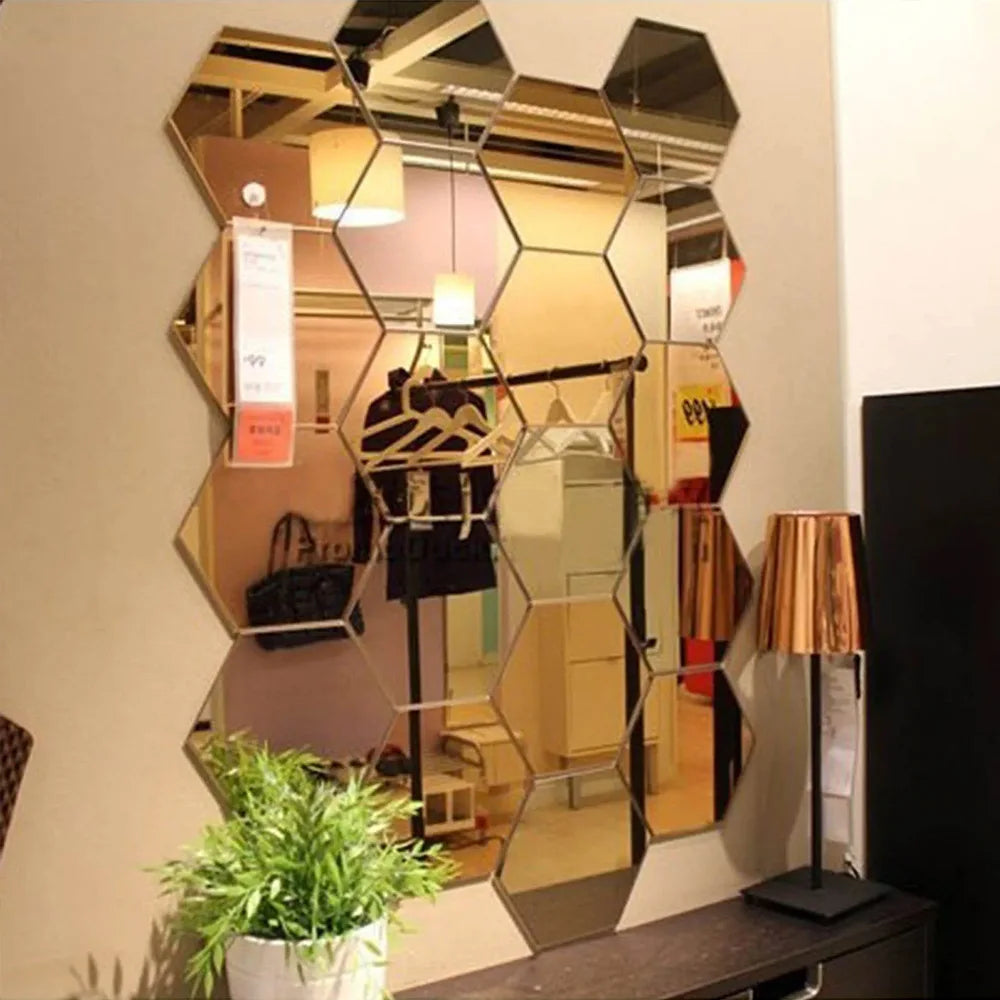 Acrylic Hexagon Mirror Wall Stickers Self Adhesive Removable