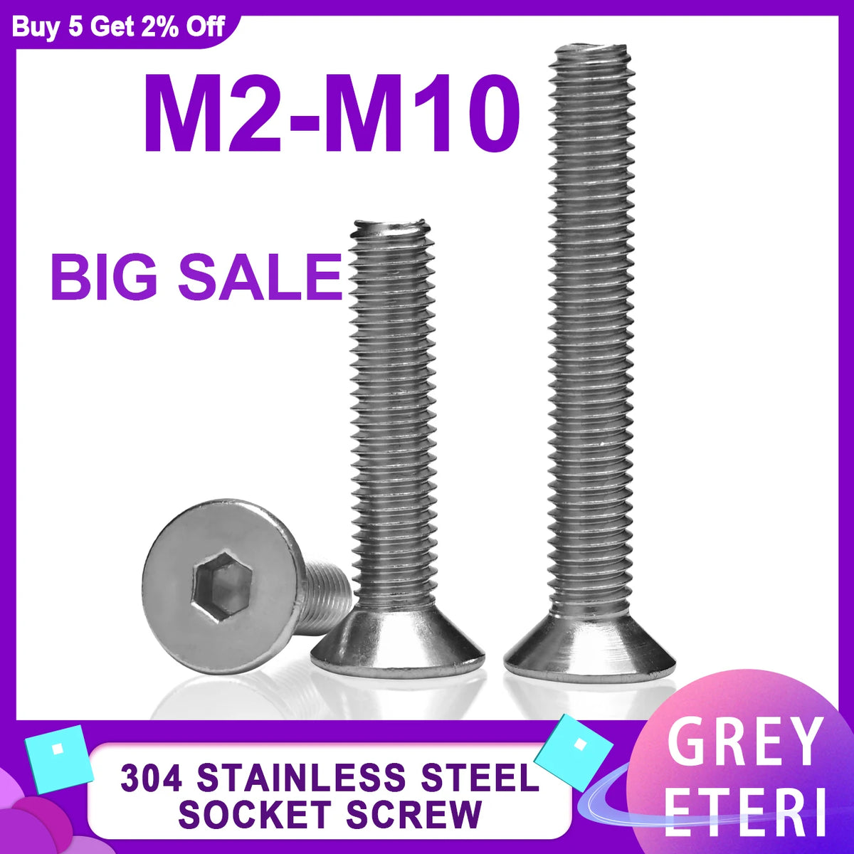 304 Stainless Steel DIN7991 Countersunk Head Hex Socket Screws