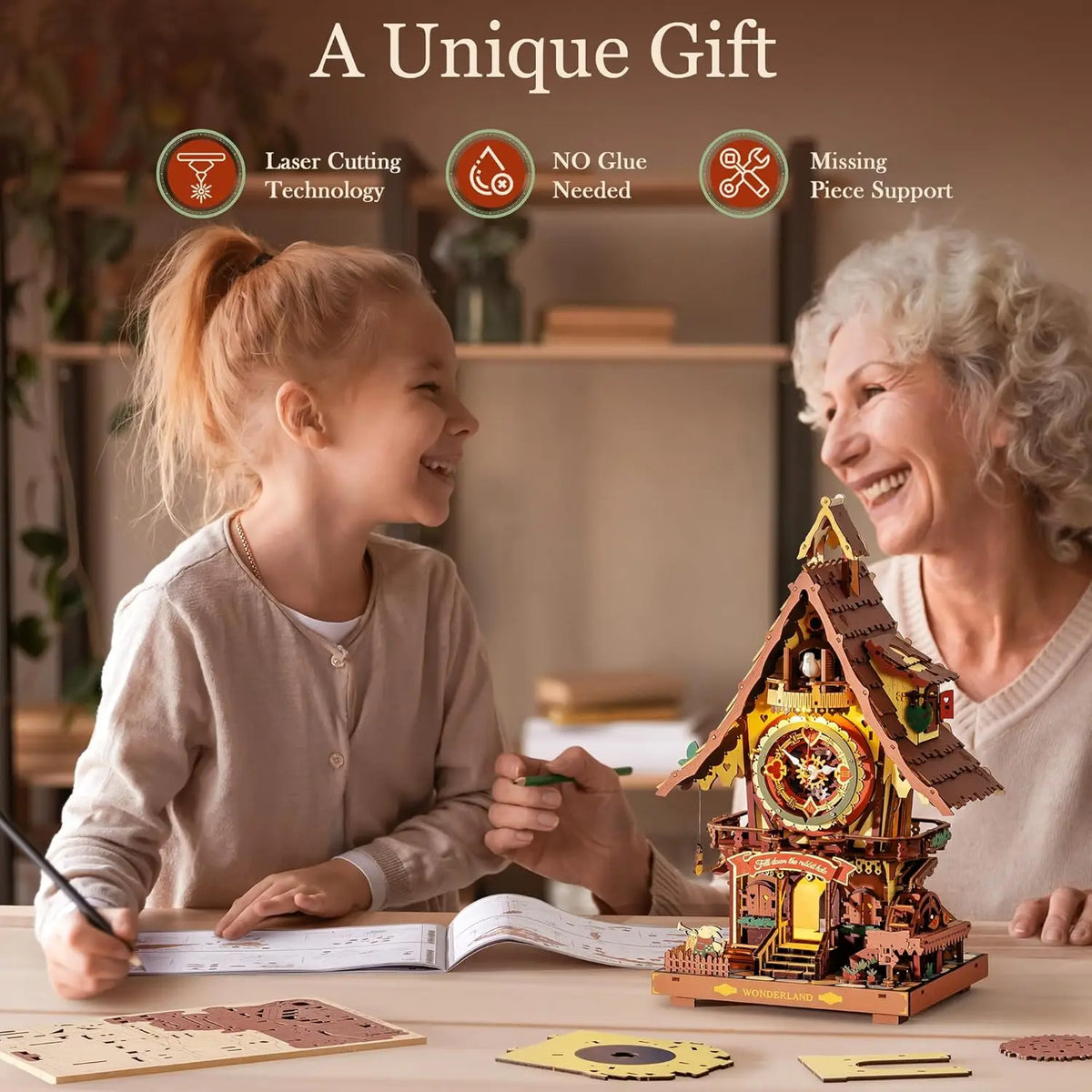 ROKR 3D Wooden Cuckoo Clock Puzzle Kit