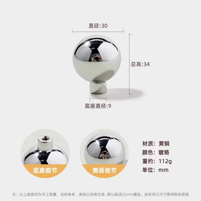 Santaya Brass Drawer Round Knobs Chrome Bright Silver Modern Minimalist Dresser Handle Single Hole Ball Kitchen Cabinet Pulls