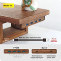 Black Walnut Wood USB Hub Under Desk Organizer Premium Desktop Riser Accessory with 3.0 Ports Multi-Device Charging Station