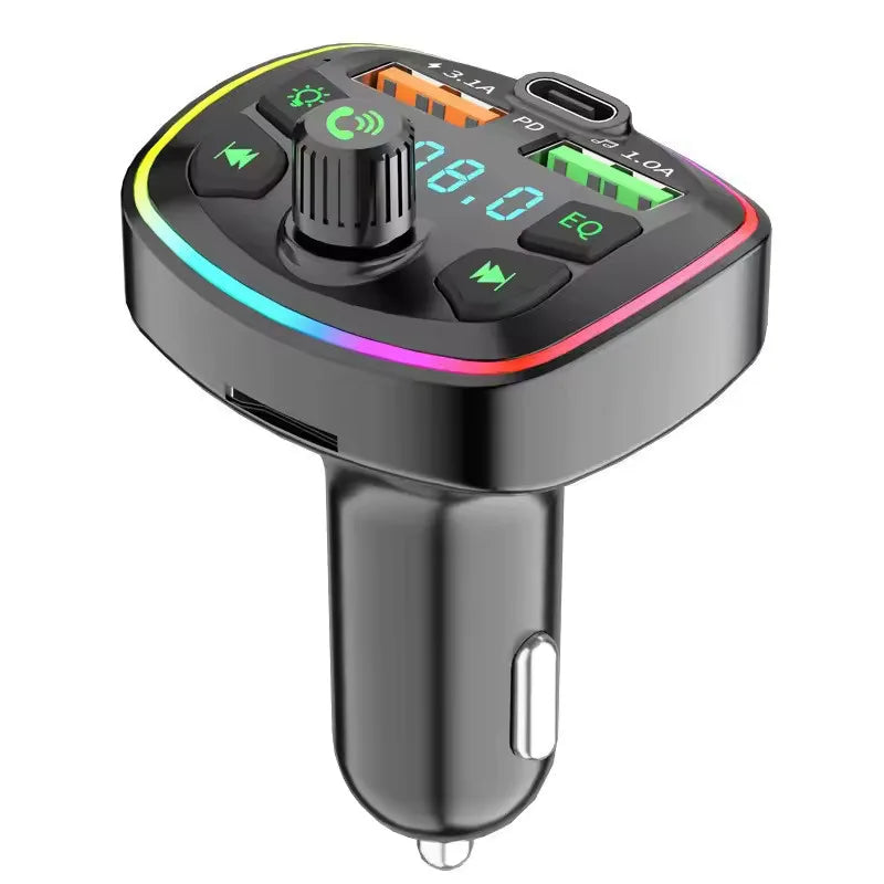 Bluetooth 5.0 Car FM Transmitter Wireless Charger PD Type C Fast Charge Dual USB Charger Ambient Light MP3 Player Handsfree