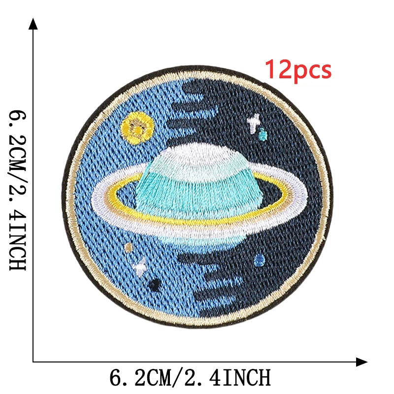 12pcs Lot Patches For Clothing Kids Boys Space Bulk Star UFO With Iron On Embroidered Diy Naszywka Thermal Parches Designer Sew