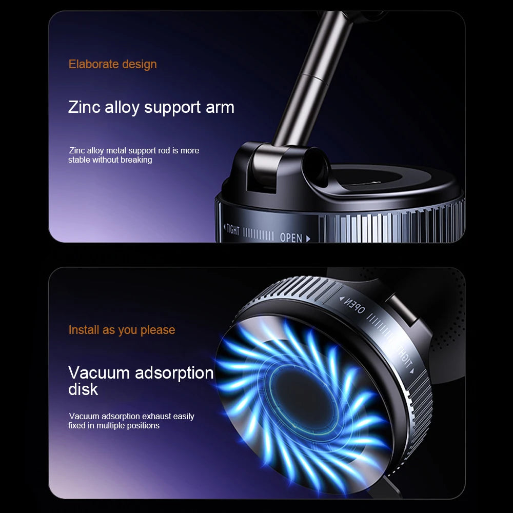 New Magnetic 15W Wireless Charger Car Phone Holder 360 Degree Rotation Foldable Suction Cup Navigation Phone Holder Bracket