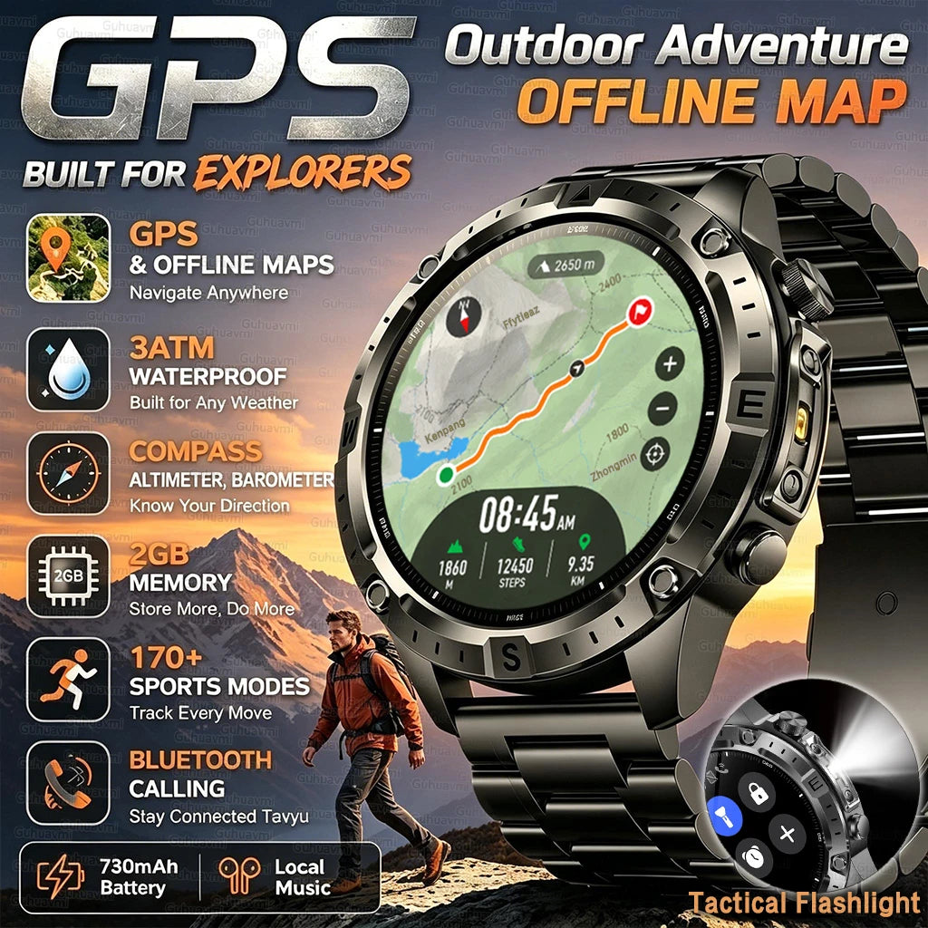Outdoor GPS Offline Map Smart Watch Men 3ATM Waterproof
