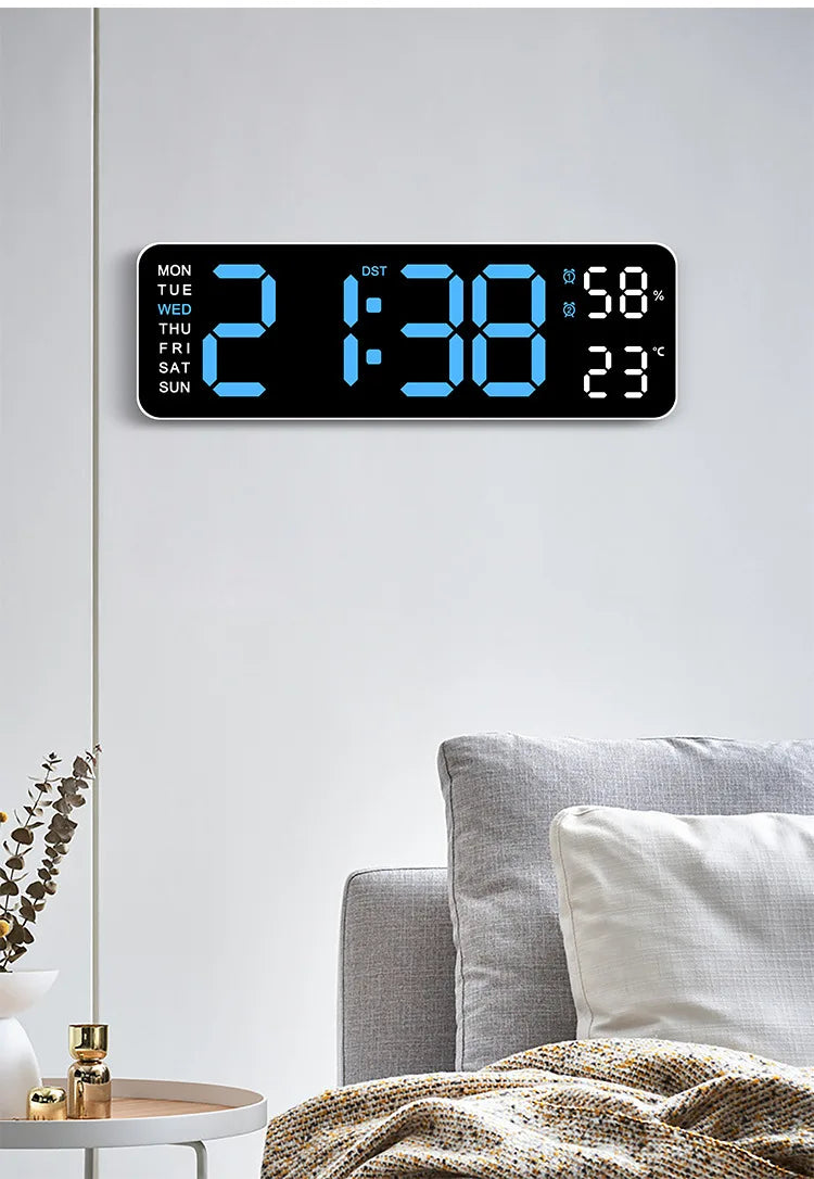 Hot 9 Inch Large Digital Wall Clock USB Powered TEMP Humidity Week Auto Dimmer DST Table Clock 12/24H Electronic LED Alarm Clock
