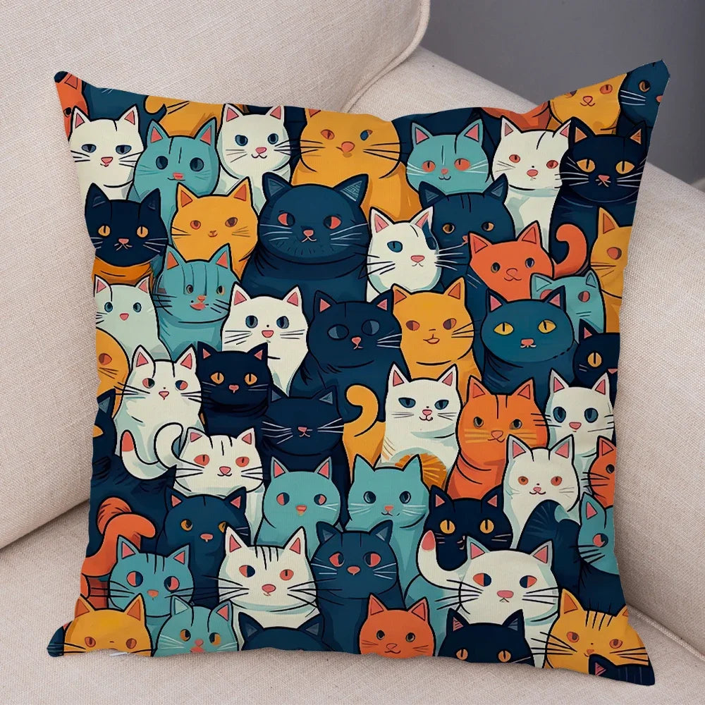 Cute Pet Hello Cat Cushion Cover Double Print Soft Plush Pillowcase for Sofa Home Car Decor Cartoon Animal Pillows Case 45x45cm