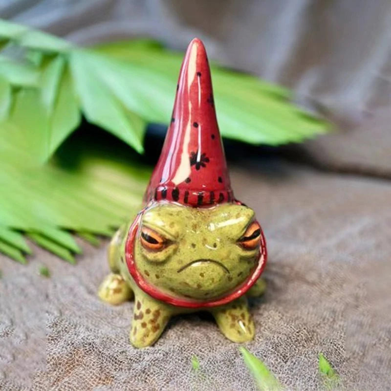 Cute Frog Statues for Garden Witch Hat Little Frog Statue  Figurine Outdoor Yard Art Sculpture Hand-Painted Bonsai Ornament