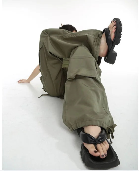 Hip Hop Retro Green Cargo Pants Women Y2K Fashion Harajuku Loose