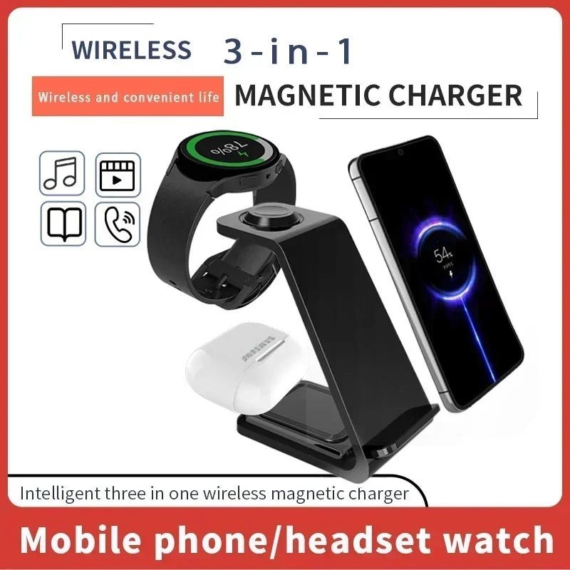 VIKEFON Fast Wireless Charger Stand For iPhone 16-12 Samsung S20 S21 Apple Watch 8/7 Samsung Galaxy 6/5 Charging Station