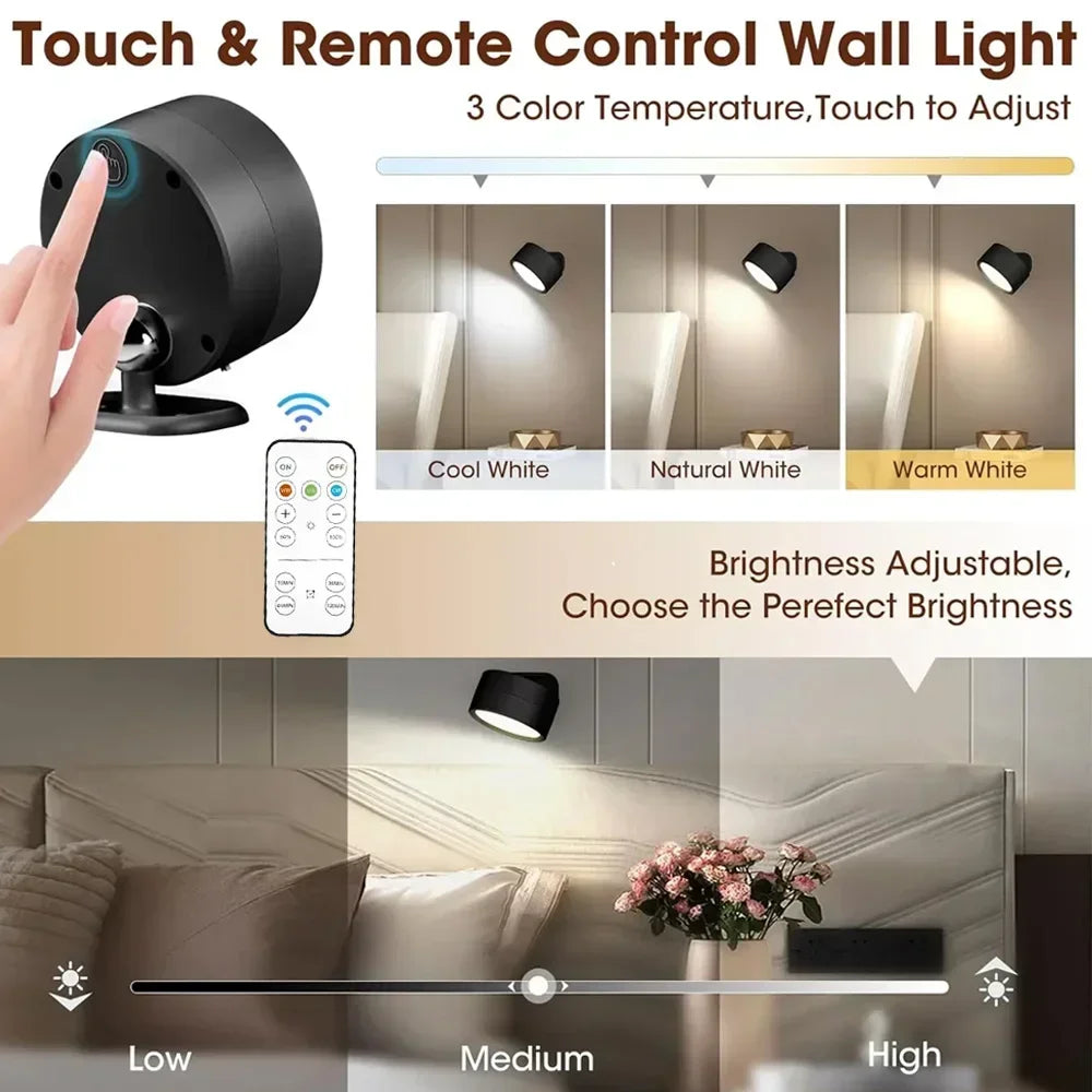 LED Wall Mounted Lights with Remote Wireless Magnetic Wall Sconces