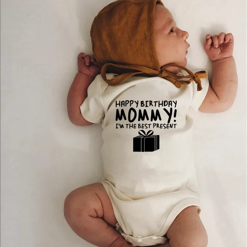Happy Birthday Mommy Baby Cotton Clothe Baby Onesie Bodysuit Cute