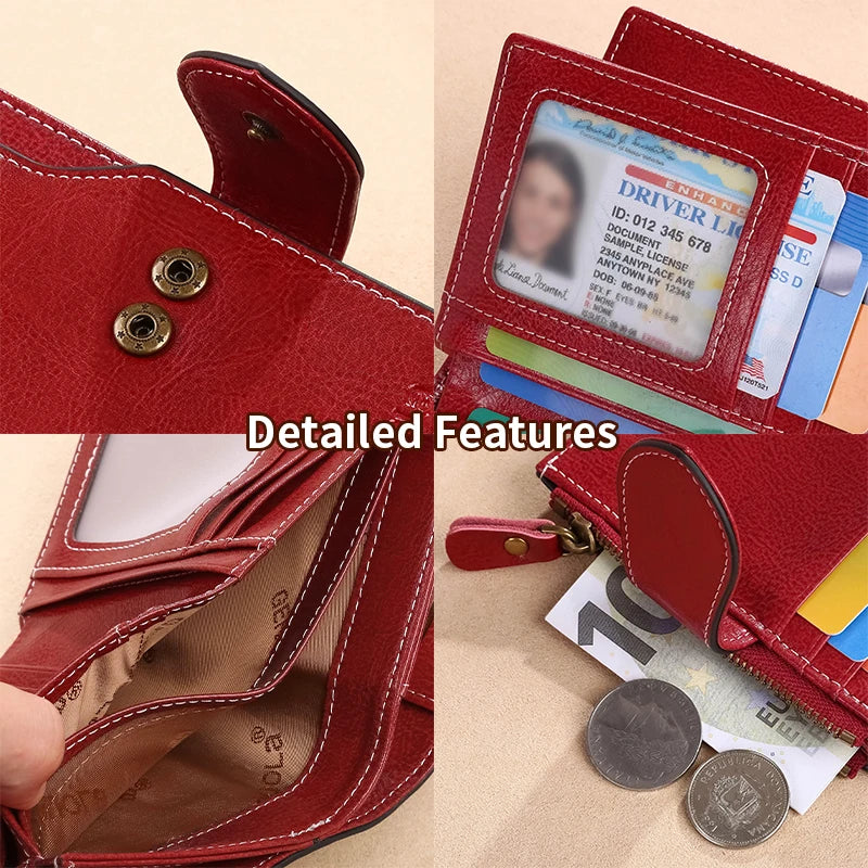 RFID anti-theft brush new three fold multi fold genuine leather cowhide wallet multifunctional anti tamper magnetic card bag sho