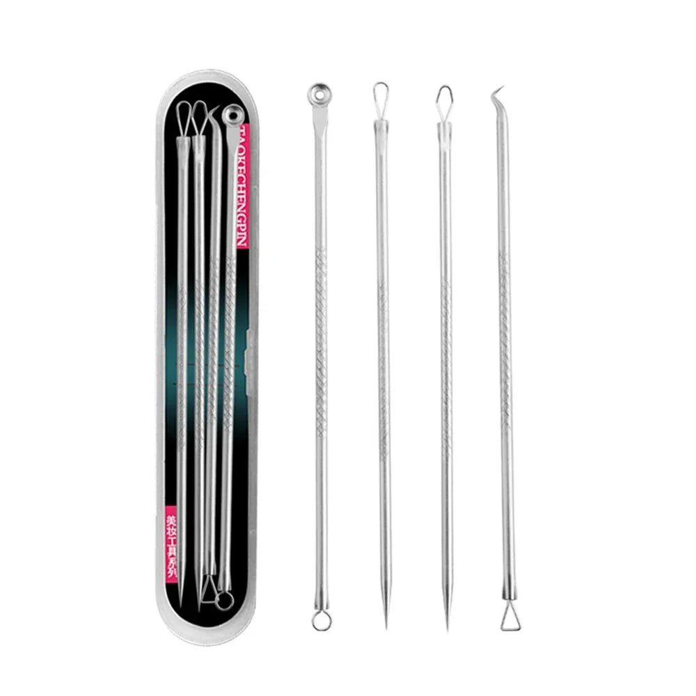 4PCS Acne Blackhead Comedone Black Spot Pimple Blemish Remover Skin Care Women Beauty Acne Treatment Pore Cleanser Needle Hook