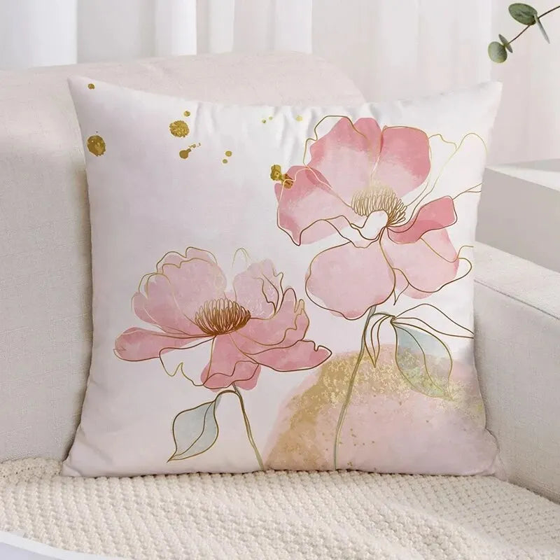1pc Floral Print Cushion Cover Without Filler, Modern Throw Pillow Case For Sofa, Home Decor Party Decoration 17.7in