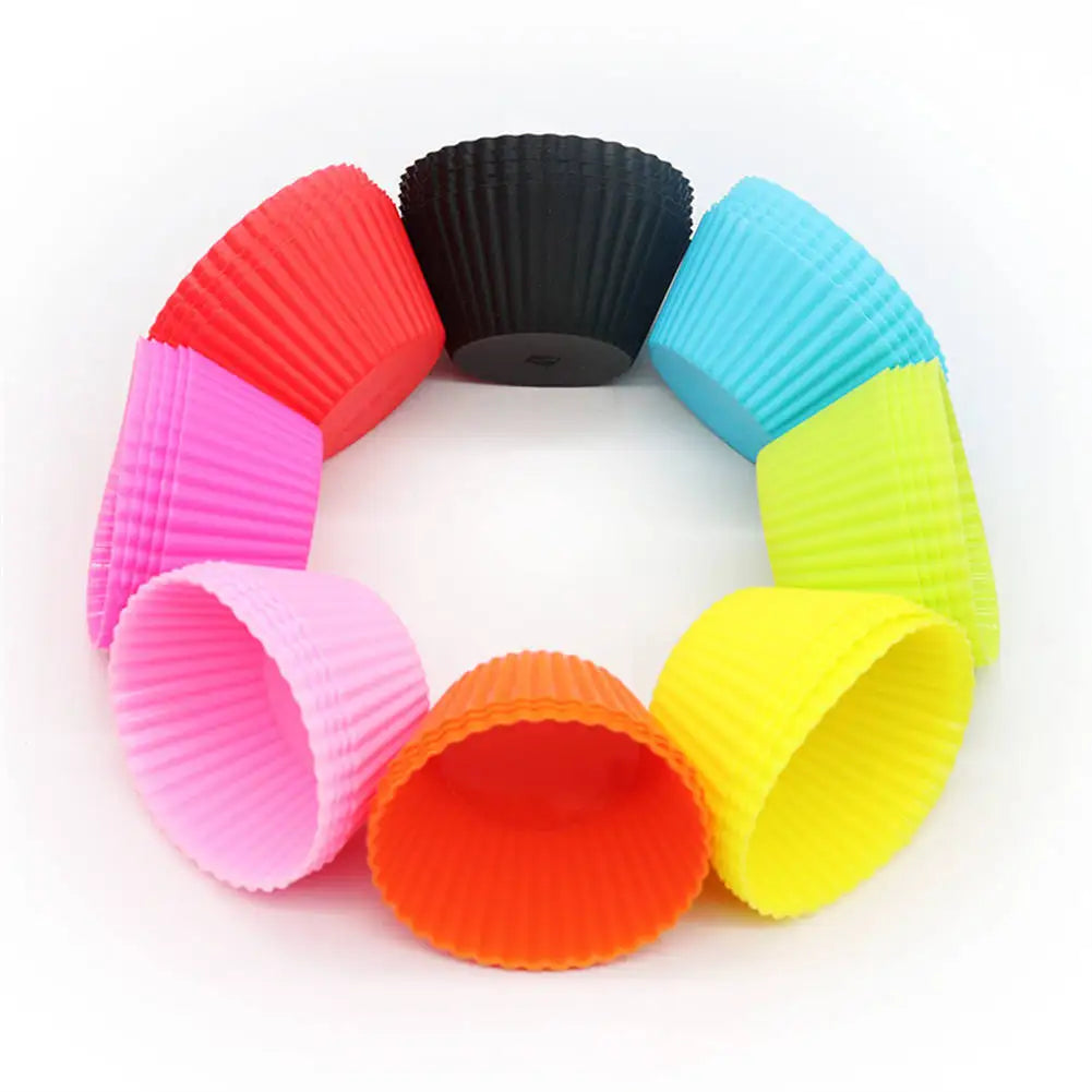 12pcs/Set Silicone Cake Mold Round Shaped DIY Cake Decorating Tools Muffin Cupcake Baking Molds Kitchen Cooking Bakeware Maker