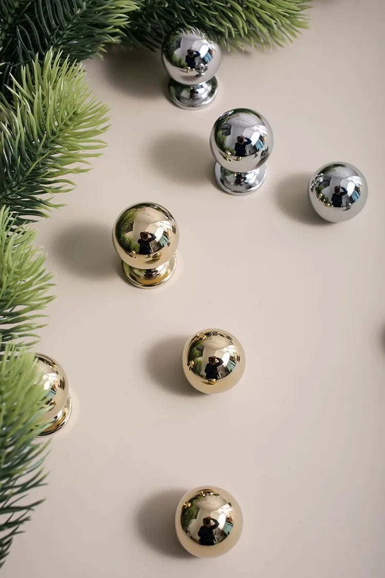Santaya Brass Drawer Round Knobs Chrome Bright Silver Modern Minimalist Dresser Handle Single Hole Ball Kitchen Cabinet Pulls