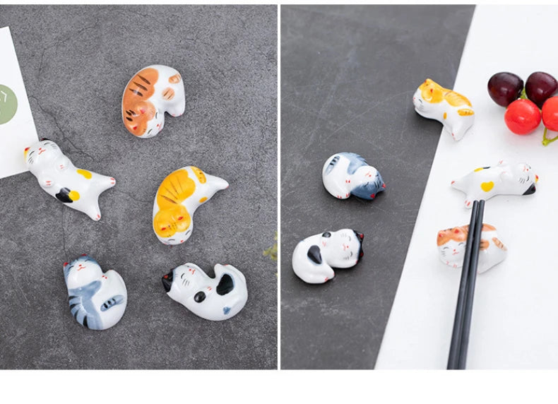 Cute Cat Ceramic Chopsticks Holder Stand Fine Design Chopstick Rack Pillow Care Rest Japanese Style Kitchen Tableware Tools New