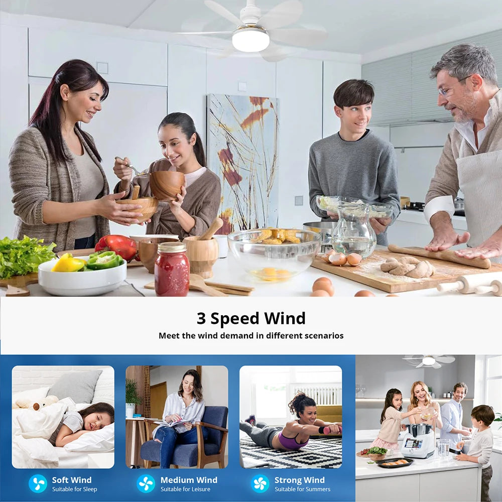 Silent Ceiling Fan with LED Light & Remote