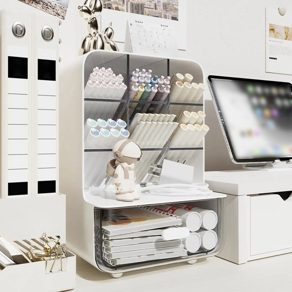 Clear Desk Organizer Pen Holder Multi-layer Pencil Storage Box
