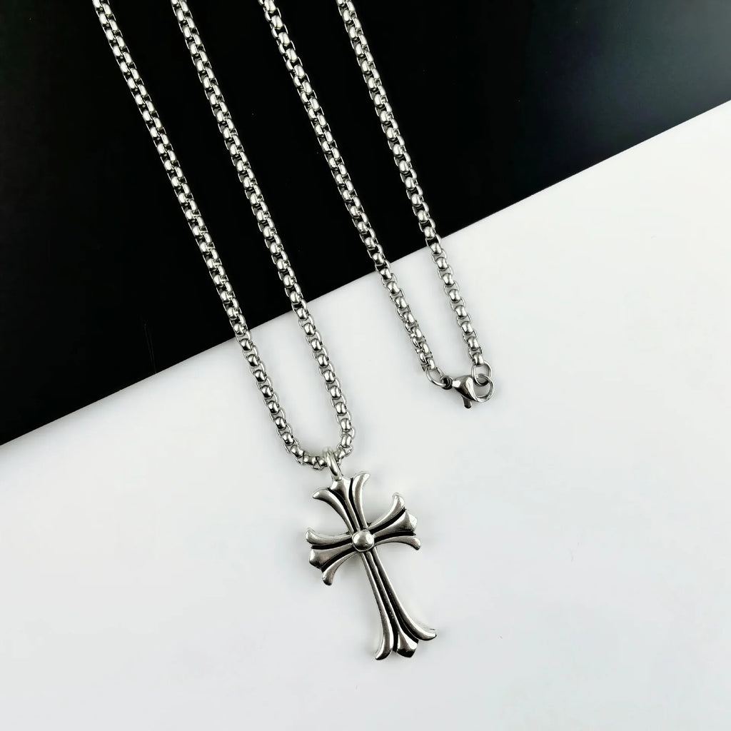 Vintage cross necklace, men's and women's personalized trend pendant titanium steel collarbone chain niche design jewelry