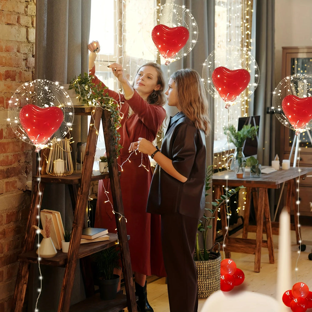 LED luminous light string (excluding battery) transparent bobo balloon red heart-shaped latex balloon luminous party decoration