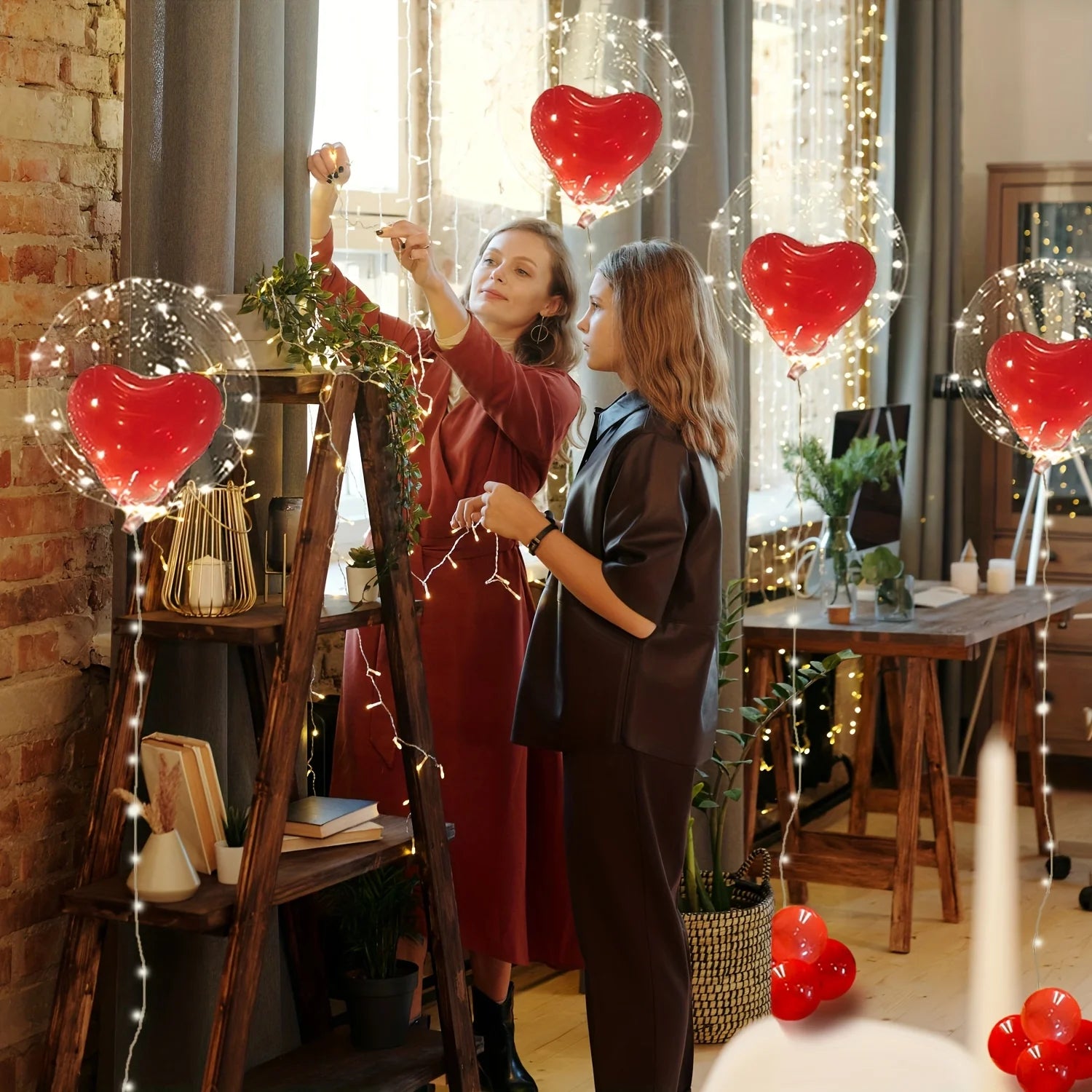LED luminous light string (excluding battery) transparent bobo balloon red heart-shaped latex balloon luminous party decoration