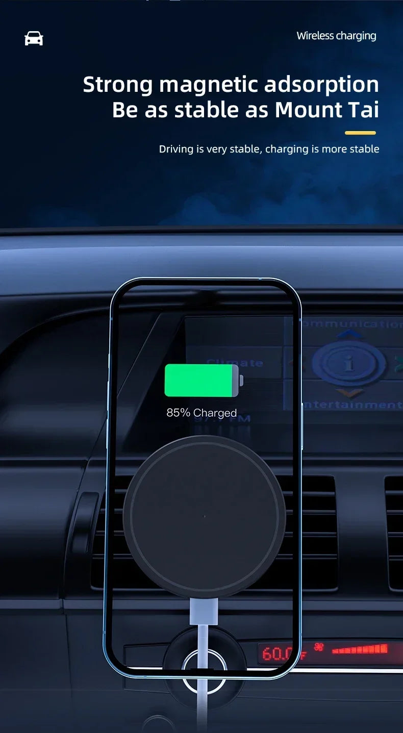 Magnetic Car Wireless Charger + Ring For iPhone 12 13 14 15 16 17 pro max mini Air Vent Car Phone Holder Stand Fast Car Charging