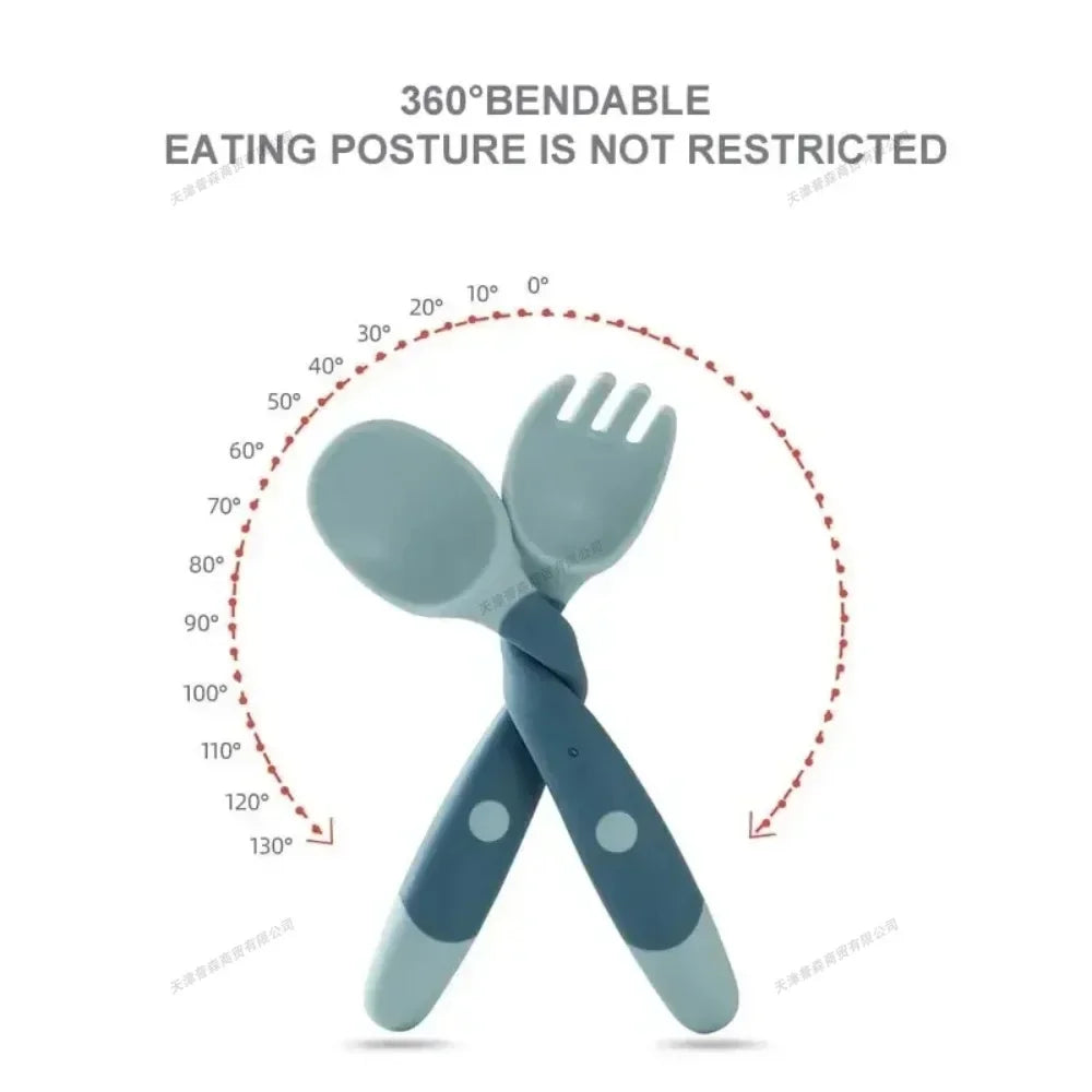 Bendable Silicone-Handle Baby Fork and Spoon Set