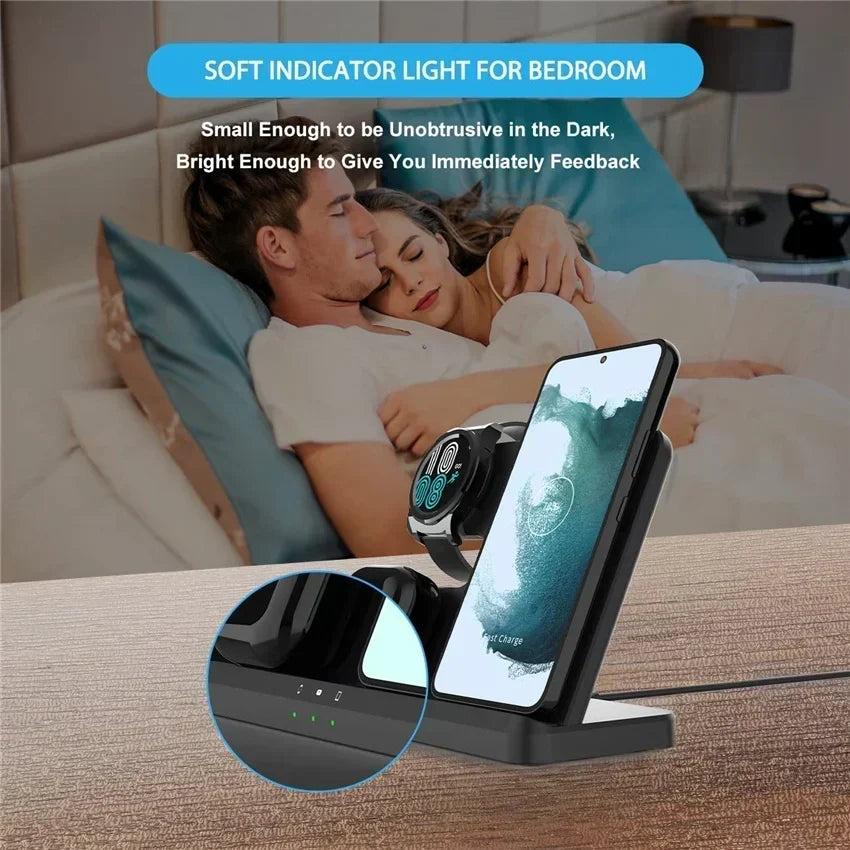 3 in 1 Wireless Charger Stand For Samsung S24 S23 S22 Ultra Note Galaxy Watch 7 6 Active Buds3/2 Pro Fast Charging Dock Station