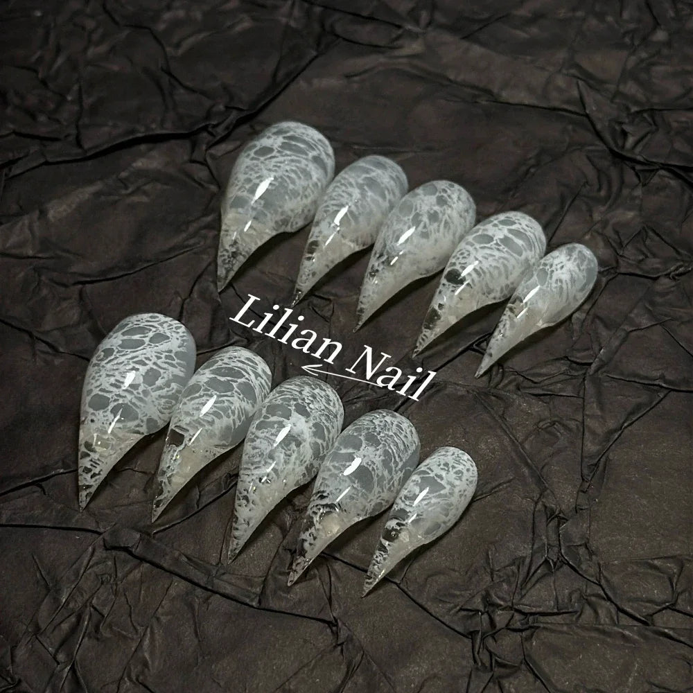10Pcs Spice Girl Colorful Handmade Full Cover False Nail Y2K Long Dragon Shape Claw Cat Eyes Gradients Reusable Press On Nails