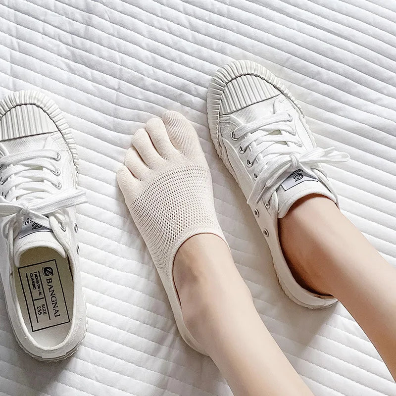 5 Pairs Summer Mesh Toe Socks Women Low Cut Toe Socks with Separate Fingers No-show Slipper Invisible Socks Five Finger