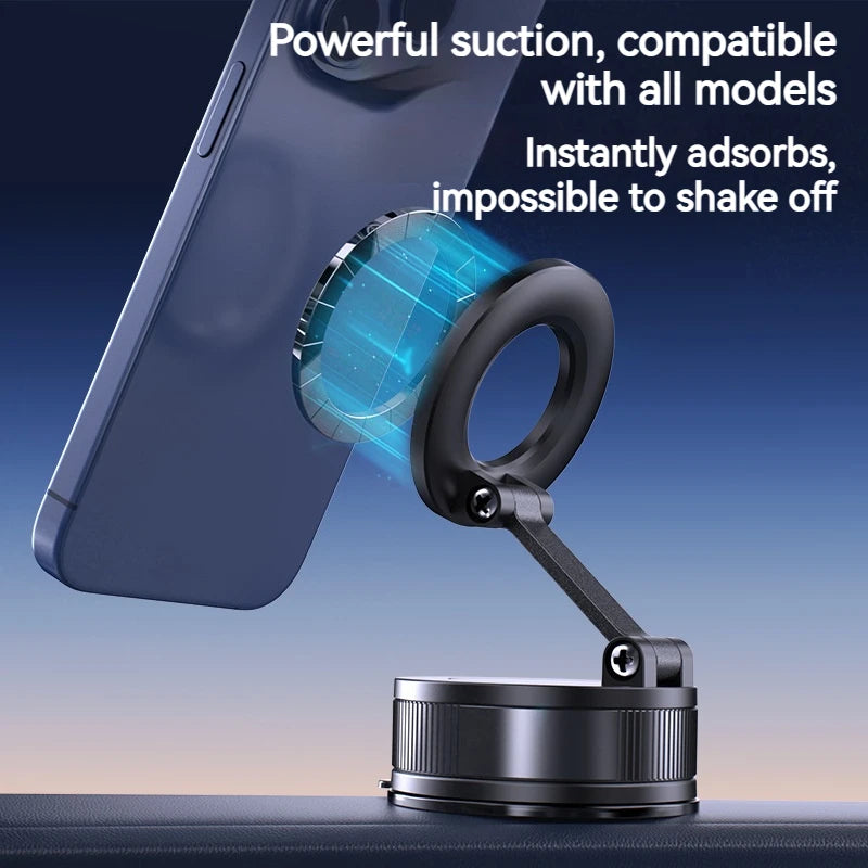 Foldable and Rotatable Metal Vacuum Suction Magnetic Car Holder Suitable for Kitchen Bath Gym Compatible with All Mobile Phones