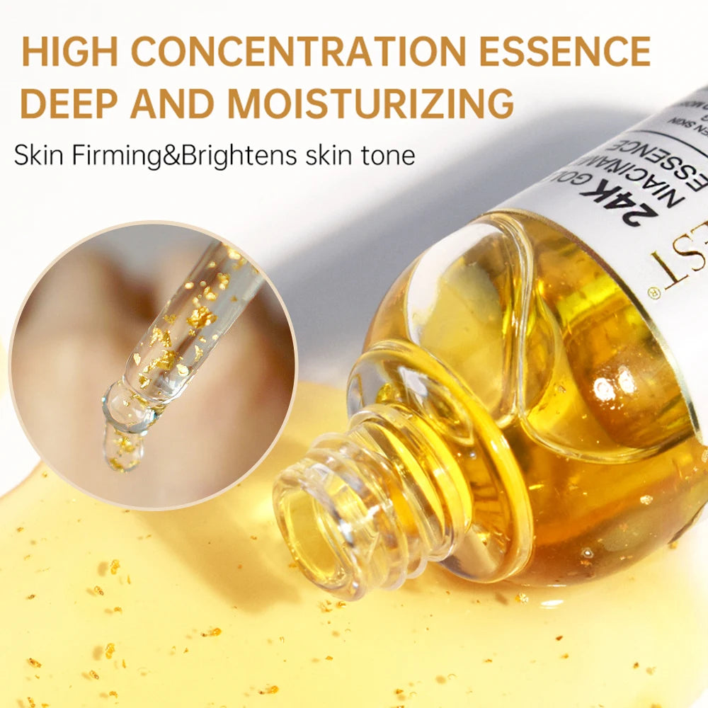 24k Gold Niacinamide Face Serum Whitening Moisturizing Dark Spot Removal Hyaluronic Acid Rejuvenation Facial Serum Skin Care