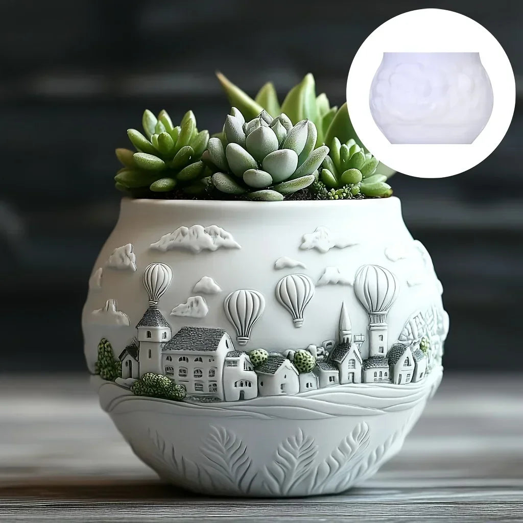 Sea Bay Canyon Relief Succulent Plant Flower Pot Resin Silicone Mold Mountain Range Sea Sunrise Relief Storage Box Gypsum Molds