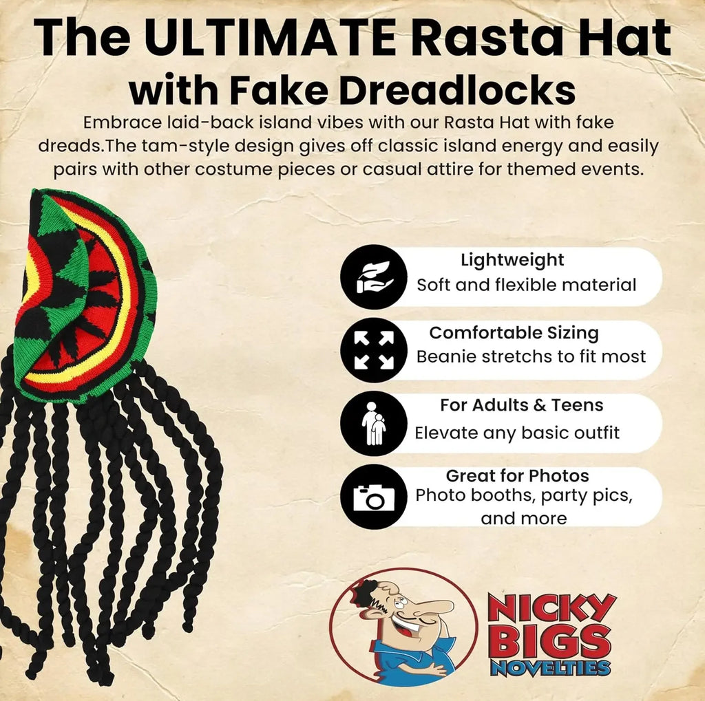 Unisex Dreadlocks Beanie Hat with Fake Braids Jamaican Rasta Reggae Cap Crochet Knitted Skull Cap for  Halloween Christmas Party