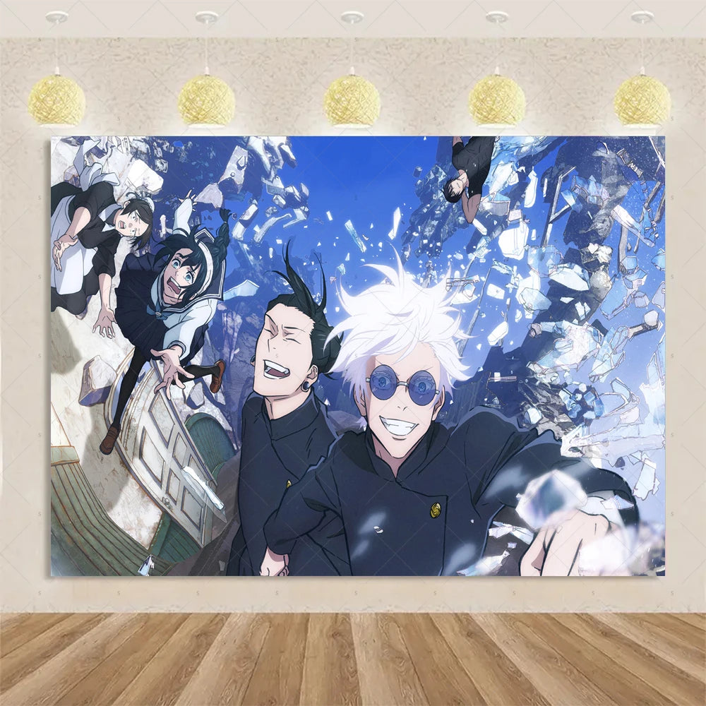 Jujutsu Kaisen Theme Background Birthday Party Decorations Anime Character Gojo Satoru Backdrop Kids Poster Photography props
