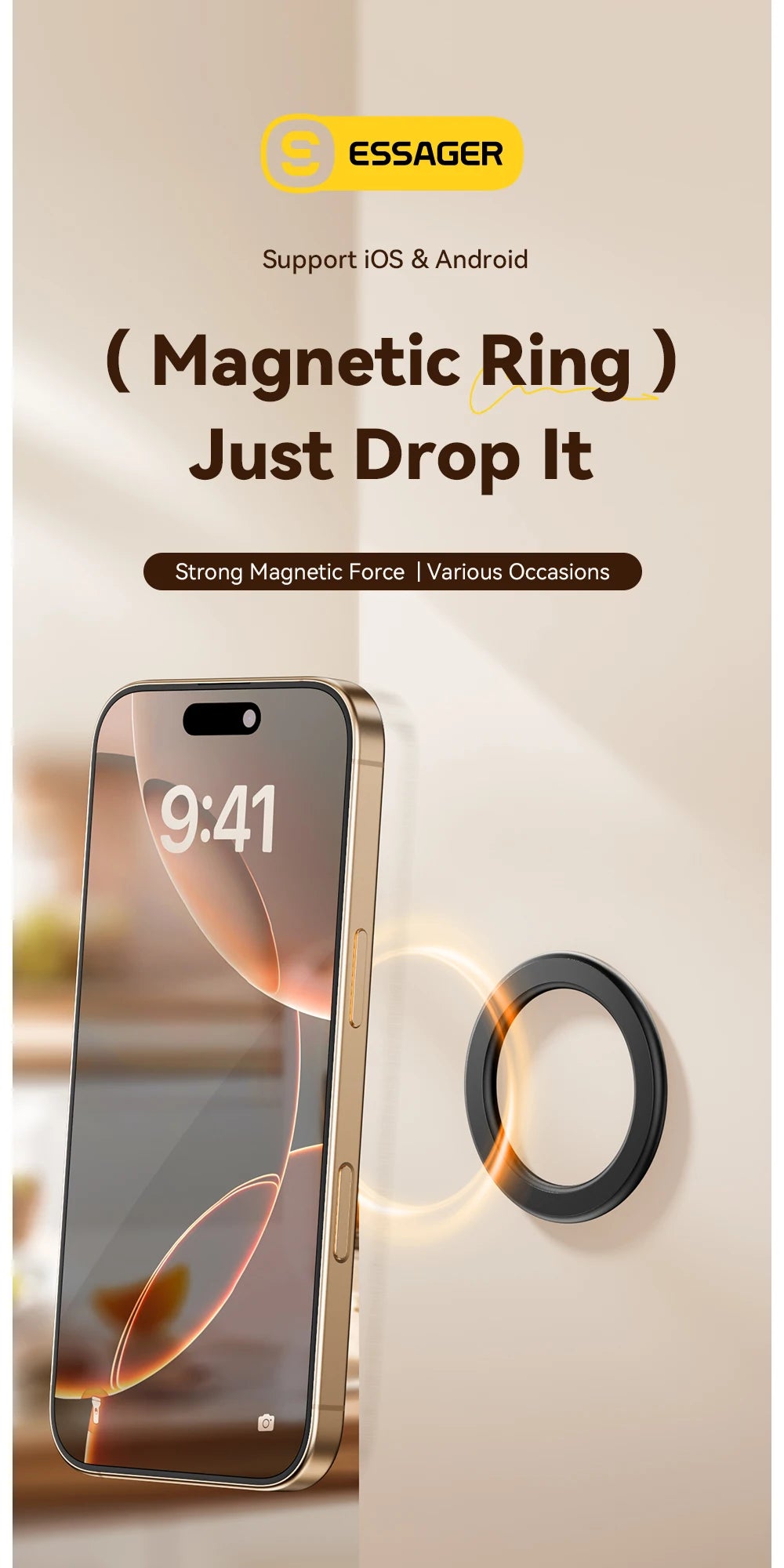 Essager Magnetic Metal Ring for Magsafe iPhone 16 15 14pro Android Phones Plate Sticker Rings For Magsafe Wireless Charger Stand