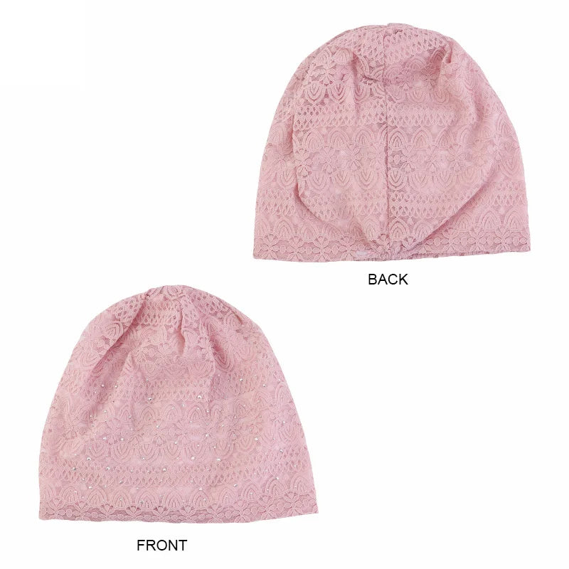Winter Hats For Women Men Lace Rhinestone Breathable Turban Hat Windproof Warm Cap Female Beanie Hip Hop Bone Gorro Ponytail Hat